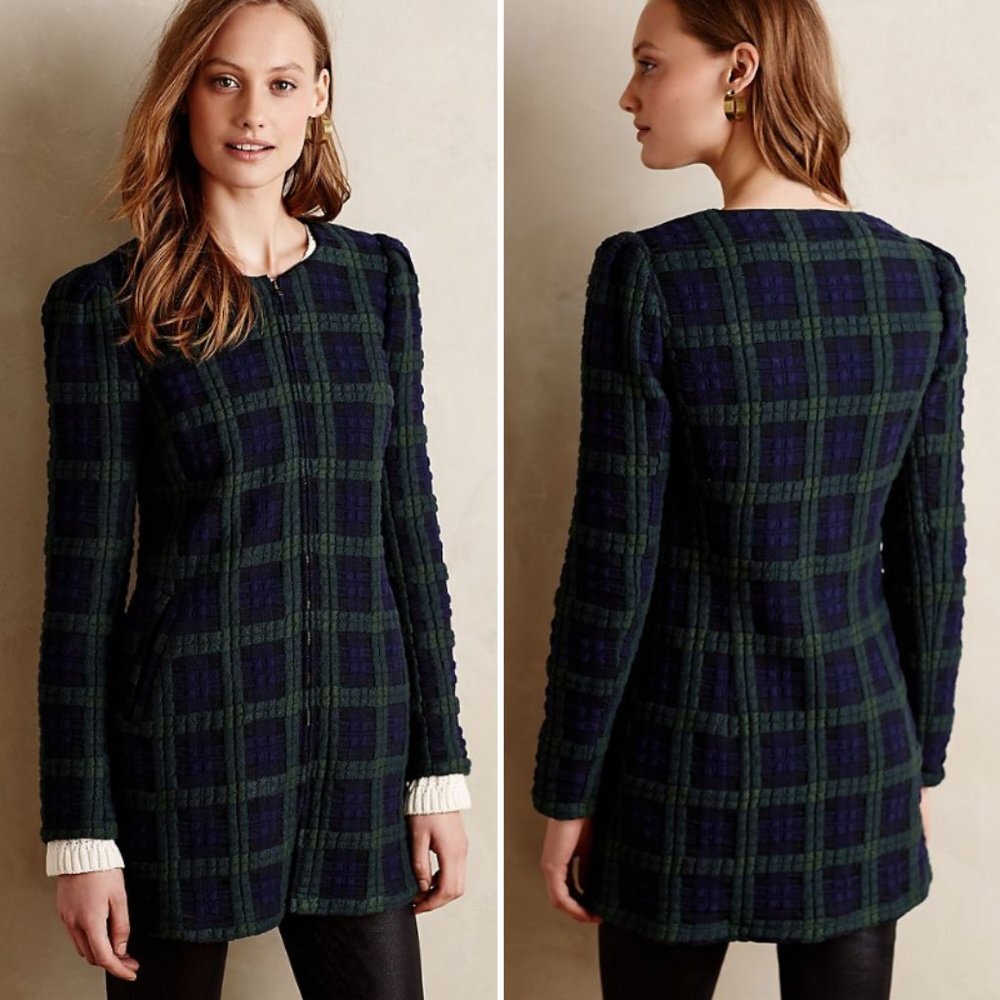 Anthropologie Harlyn Kensington Plaid Zip Up Coat
